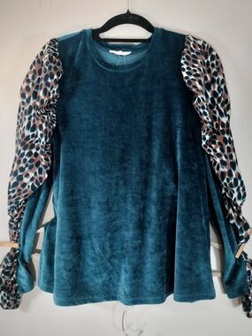 THML Velvet & Leopard Puff Sleeve Top